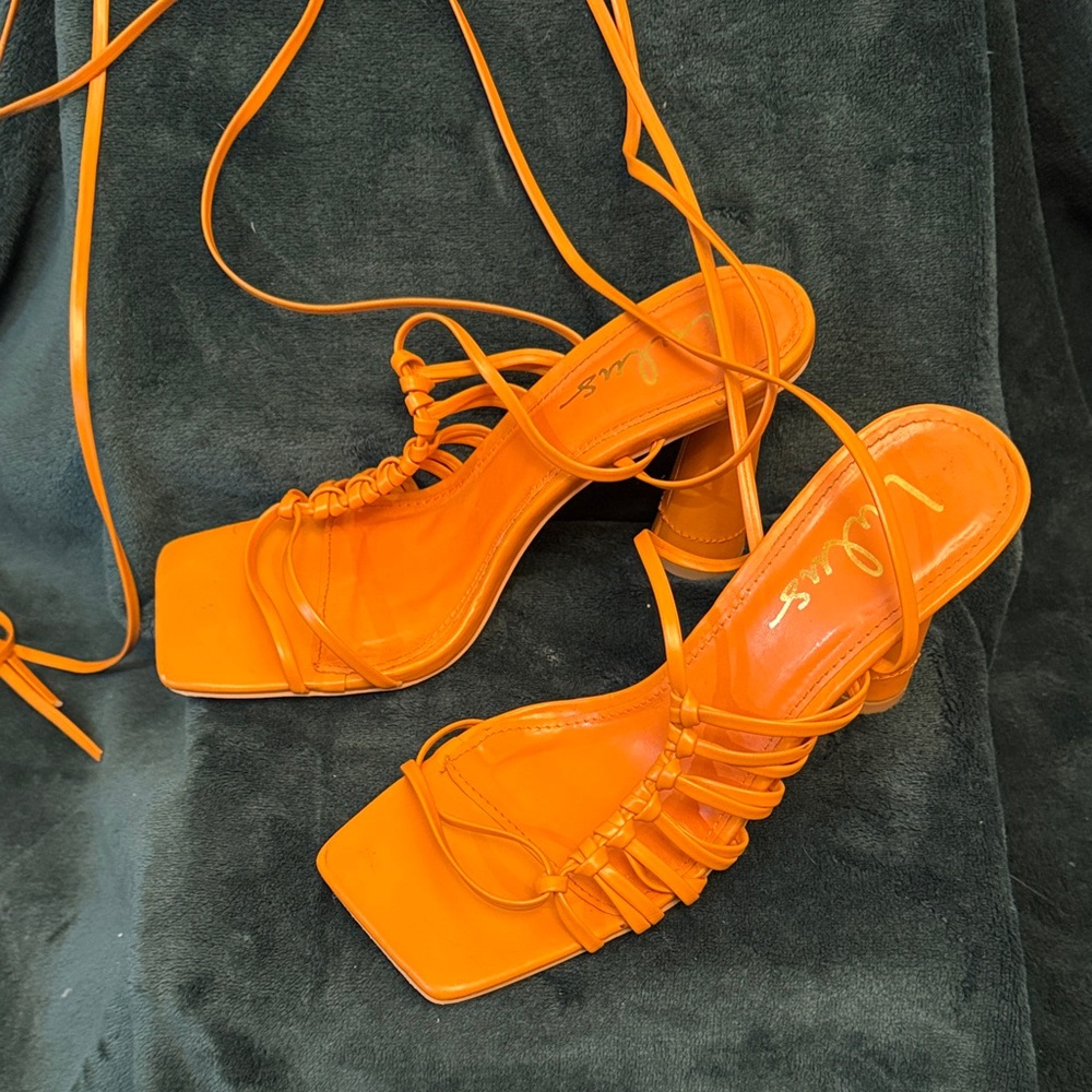 Lulu's Vibrant Orange Lace-Up Heels